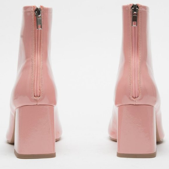 New Women Pink Patent Square Toe Ankle Boots Booties - Picture 5 of 5